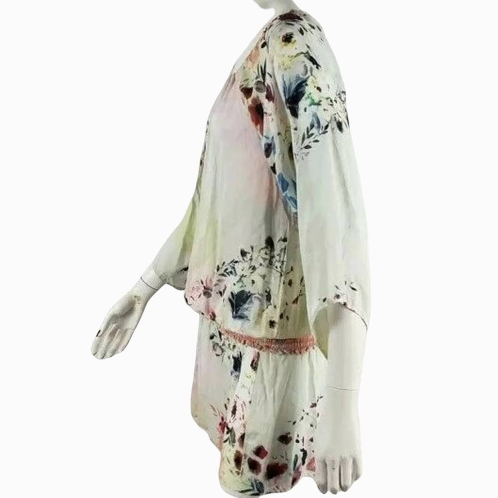 Dylan Tunic Kimono Sleeve Top Smocked Waist Oversize Floral Print Small - Picture 6 of 12